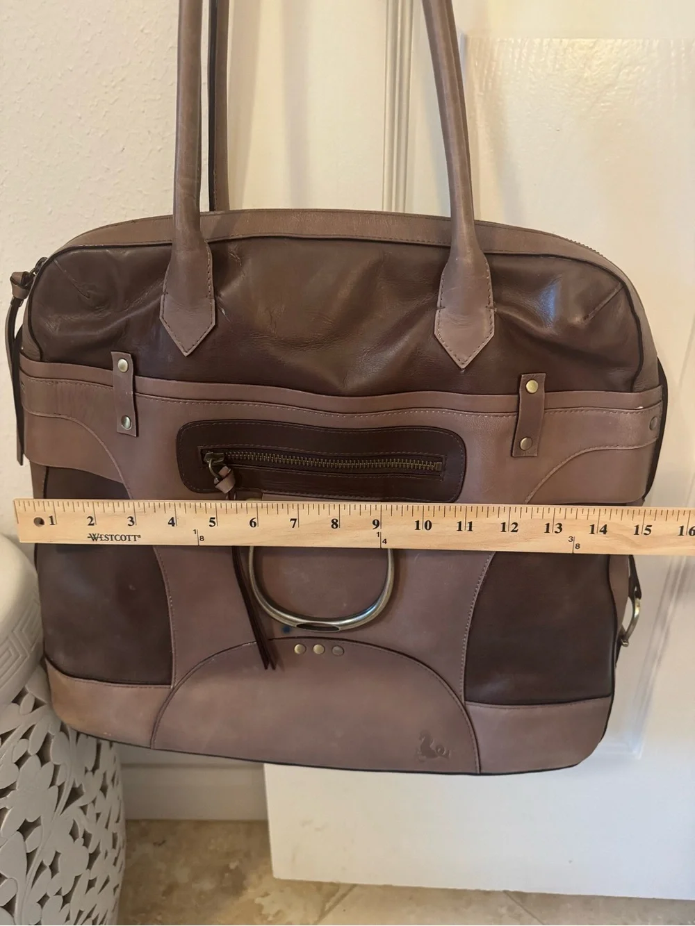 Tre Vero Brown Two-Tone Leather Tote Bag